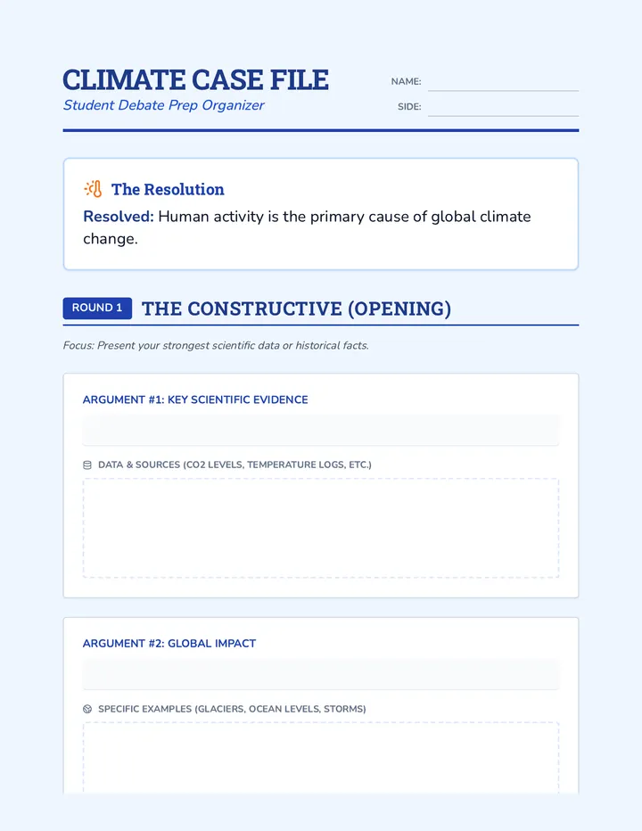 Climate Debate Prep Worksheet
