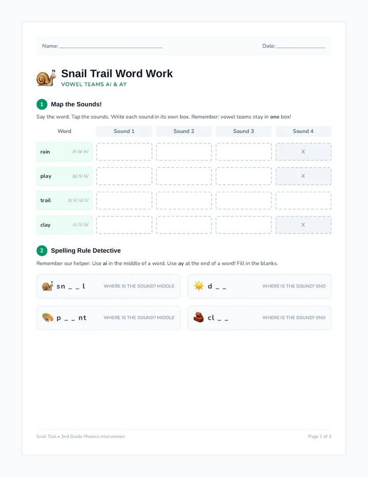 Snail Trail Student Worksheet