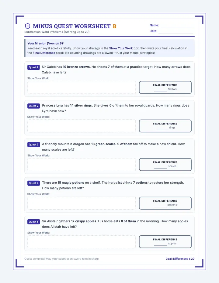 Minus Quest Worksheet B