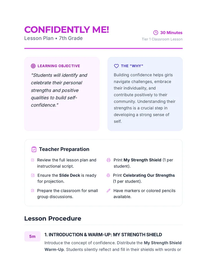 Confidently Me Lesson Plan