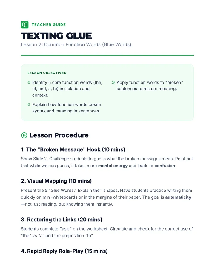 Texting Glue Teacher Guide