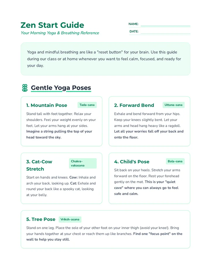 Yoga Poses and Breathing Handout
