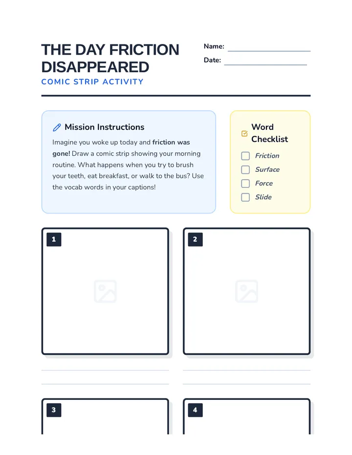Friction Comic Worksheet