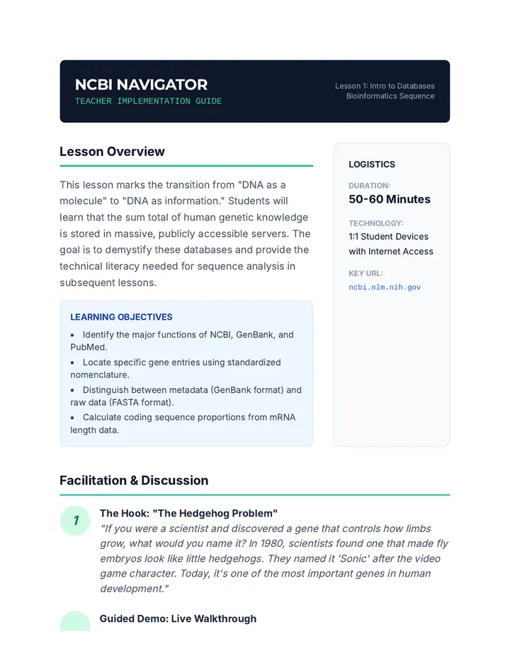 NCBI Navigator Teacher Guide