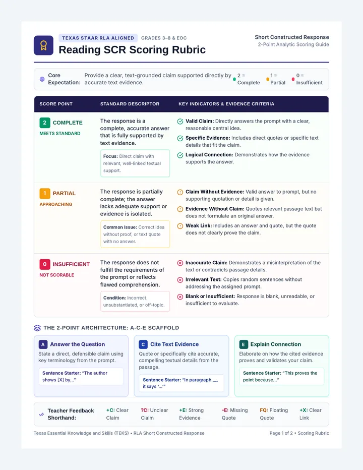 Texas SCR Reading Rubric