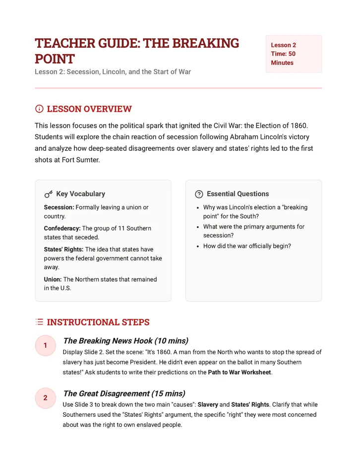 Causes of Secession Teacher Guide