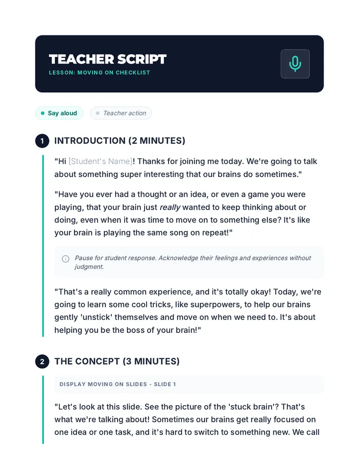 Moving On Teacher Script