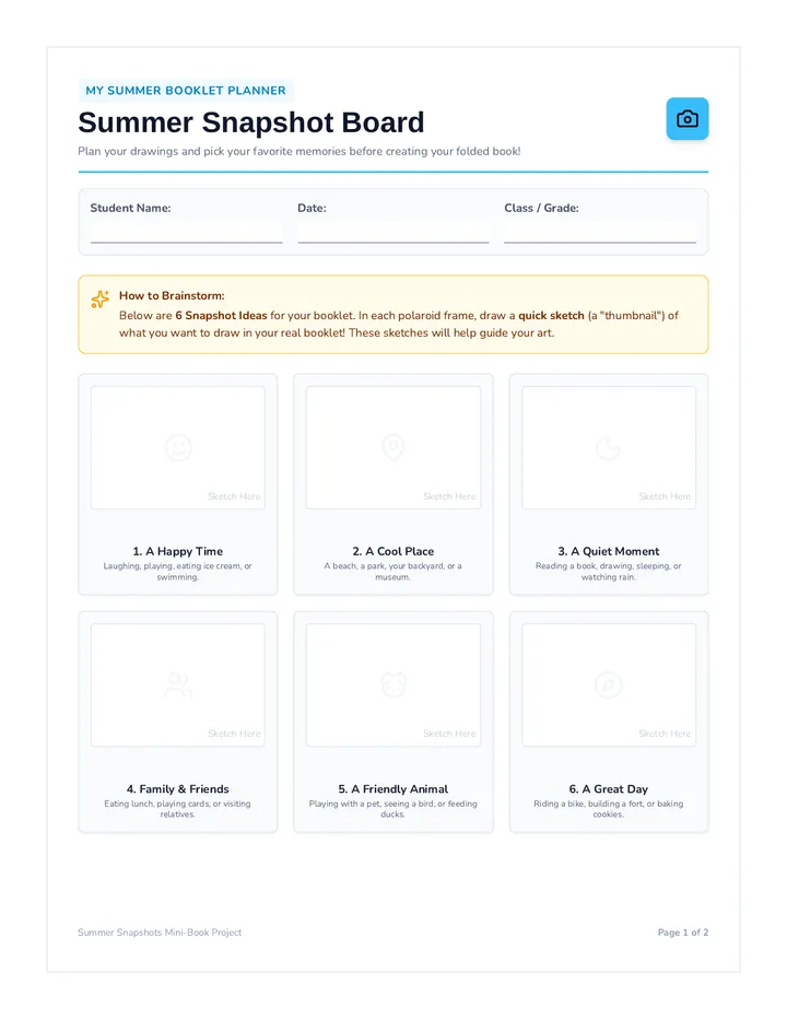 Snapshot Booklet Student Worksheet