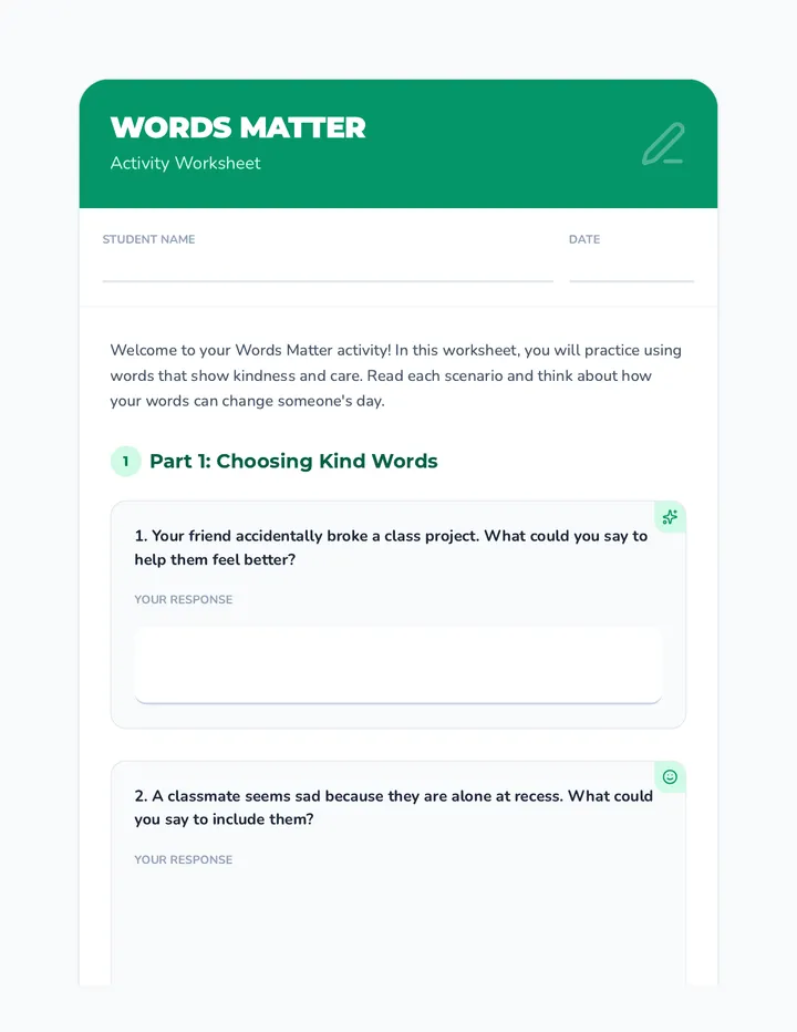 Words Matter Activity Worksheet