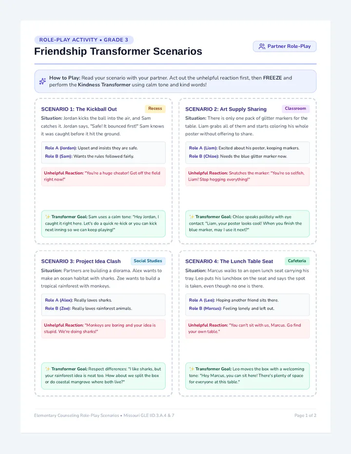 Kind Words Scenario Cards