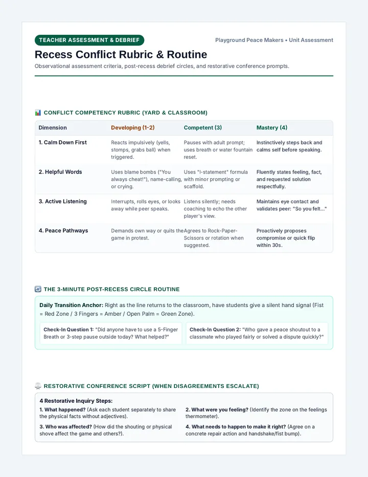 Recess Conflict Rubric