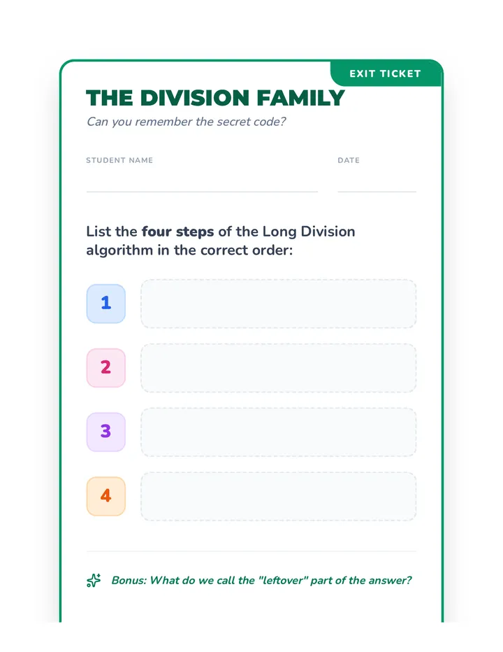 Division Steps Exit Ticket