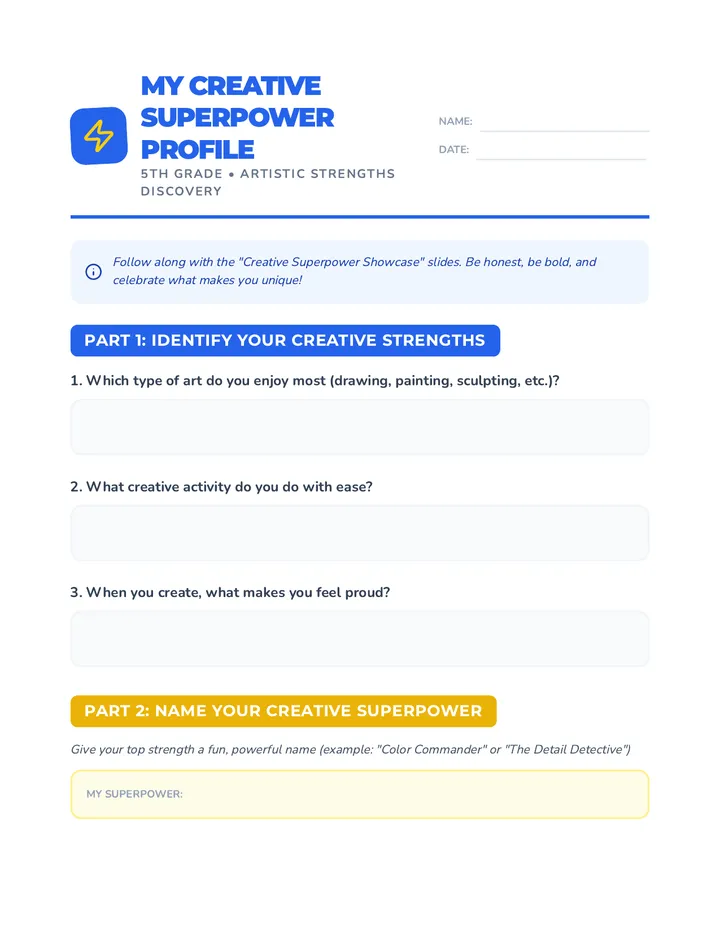 My Creative Superpower Profile Worksheet