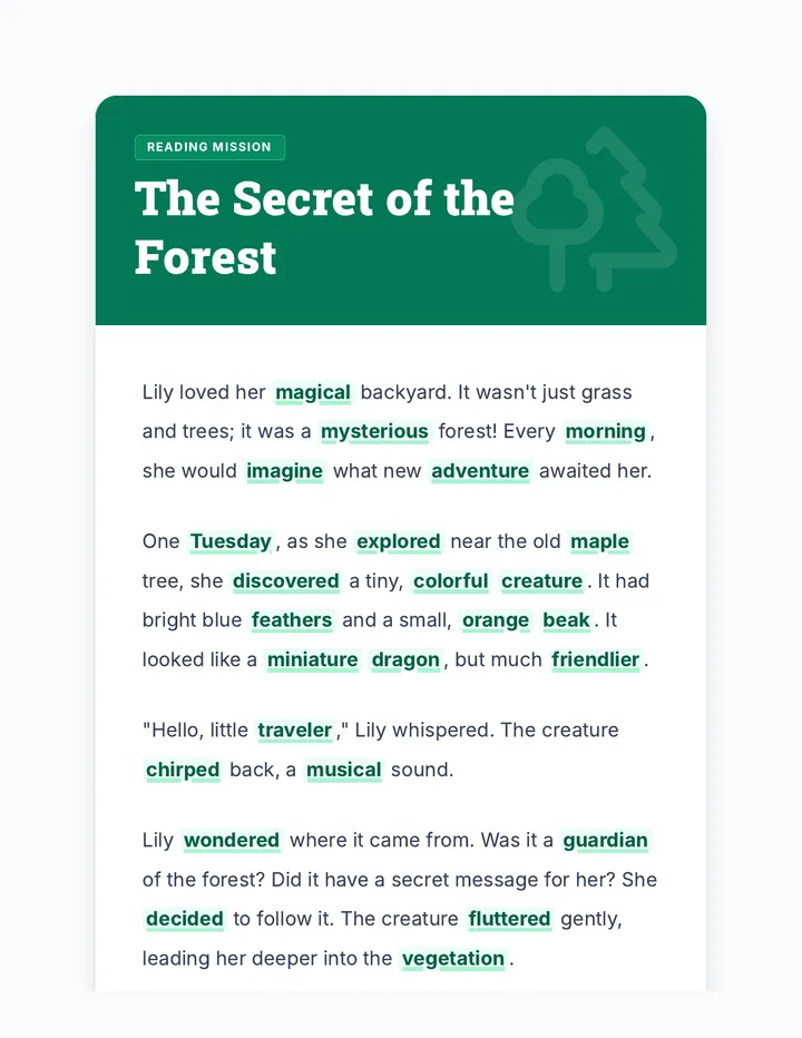 Secret Forest Reading Passage