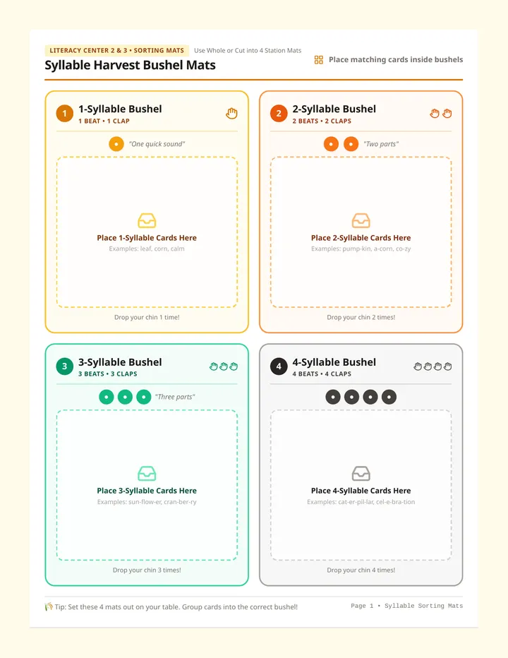 Syllable Harvest Activity Cards