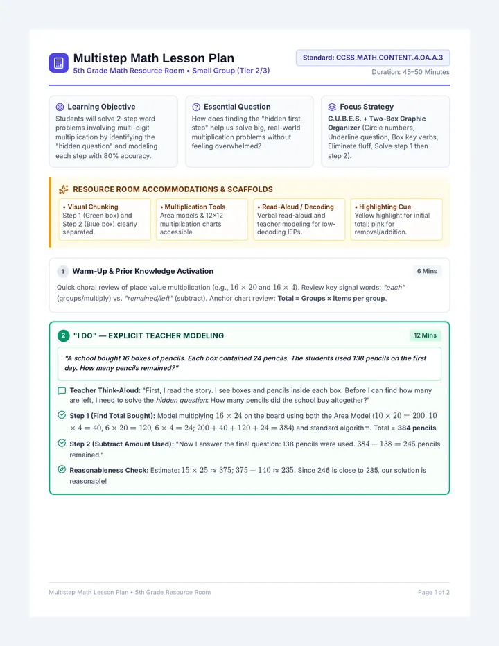 Multistep Math Lesson Plan