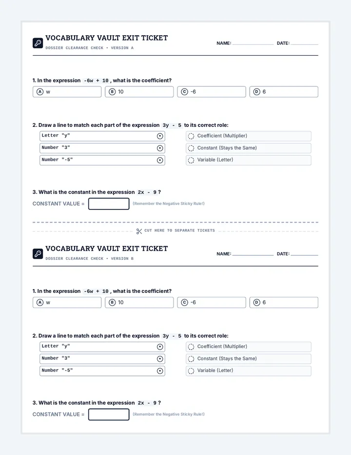 Vocabulary Vault Exit Ticket