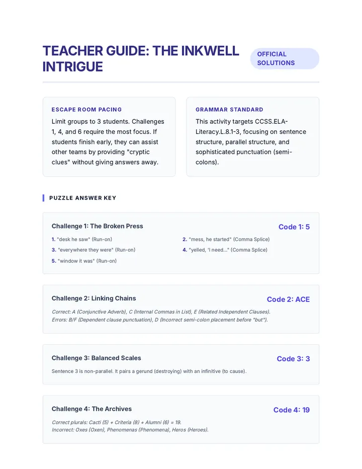 Inkwell Intrigue Teacher Guide