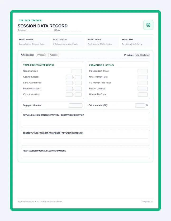 Routine Rockstars Session Data Sheet