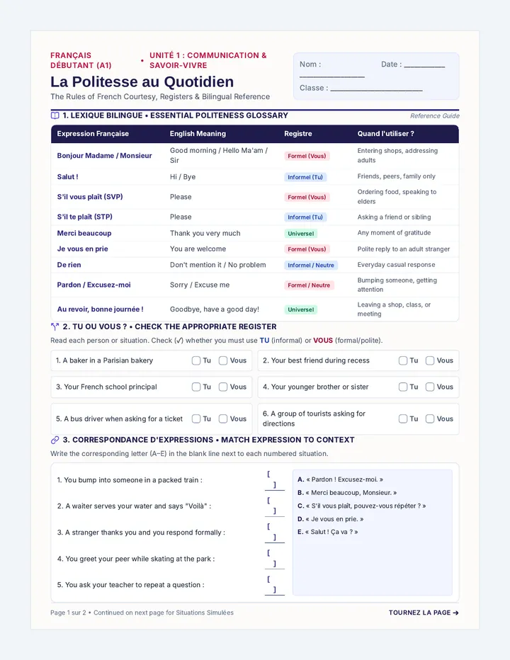 Code of Courtesy Worksheet
