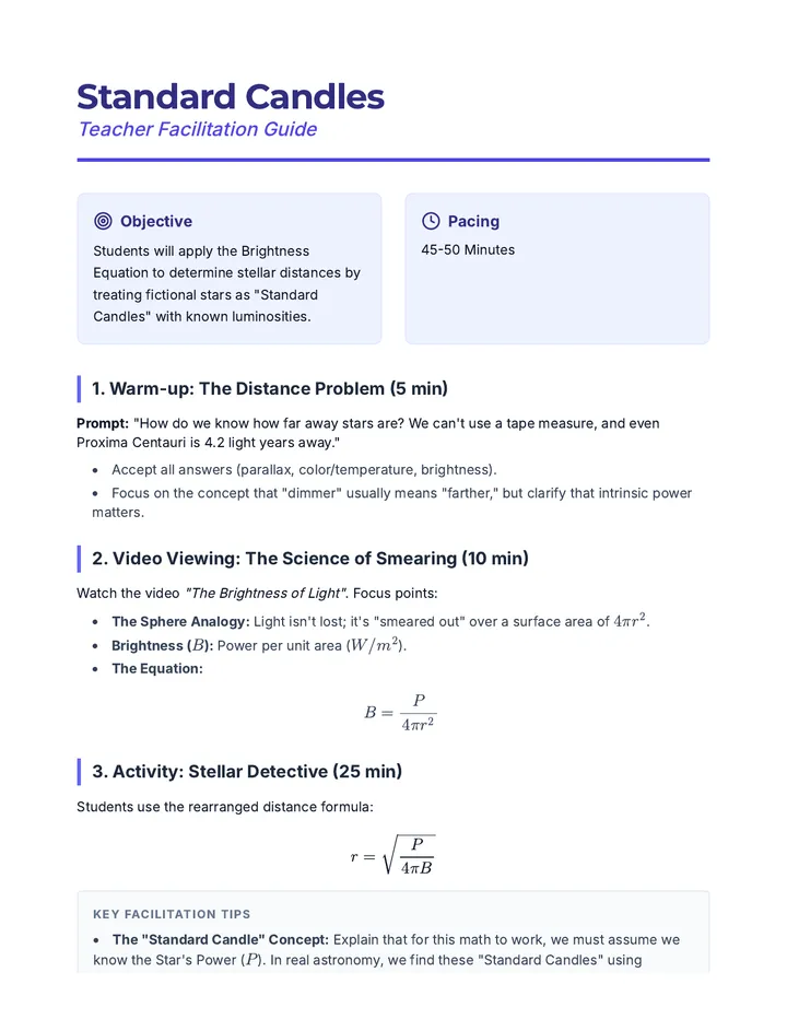 Standard Candles Teacher Guide