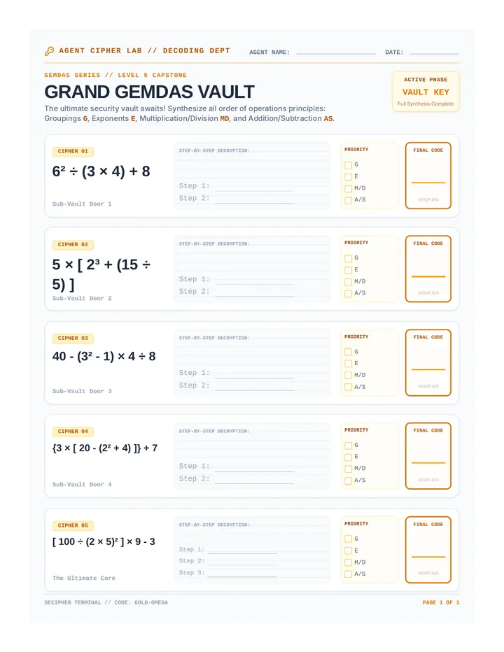 Grand GEMDAS Worksheet