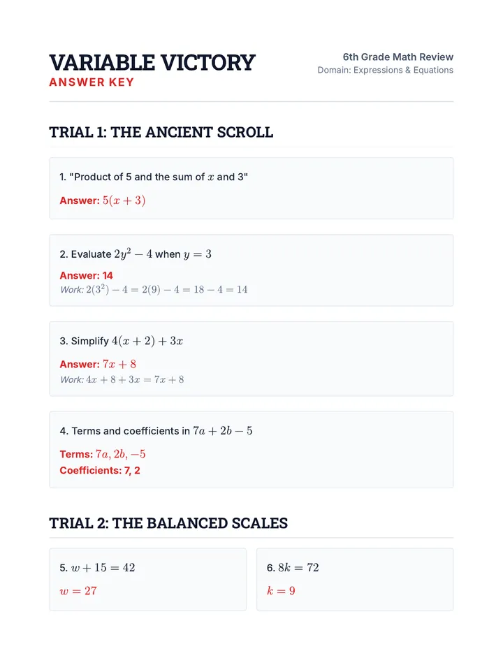 Variable Victory Answer Key