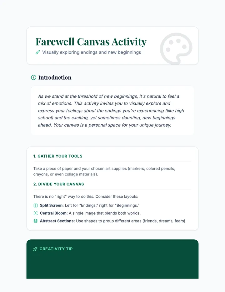 Farewell Canvas Activity Sheet