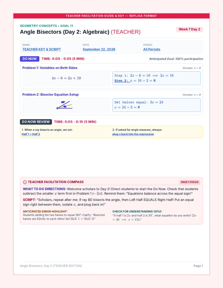 Angle Bisectors Day 2 Teacher Packet