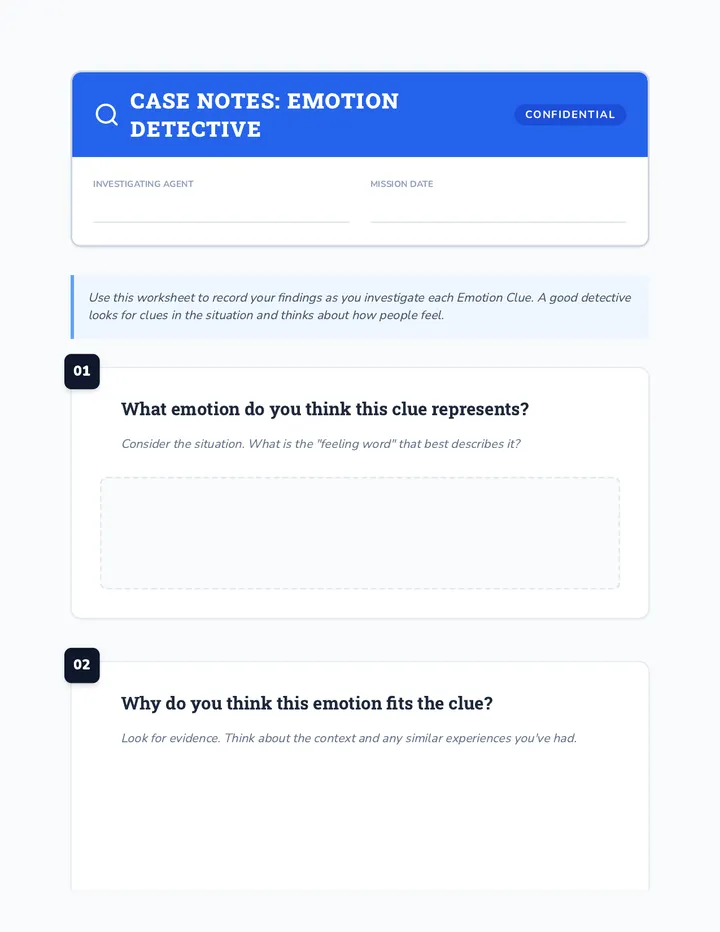 Emotion Detective Notes Worksheet