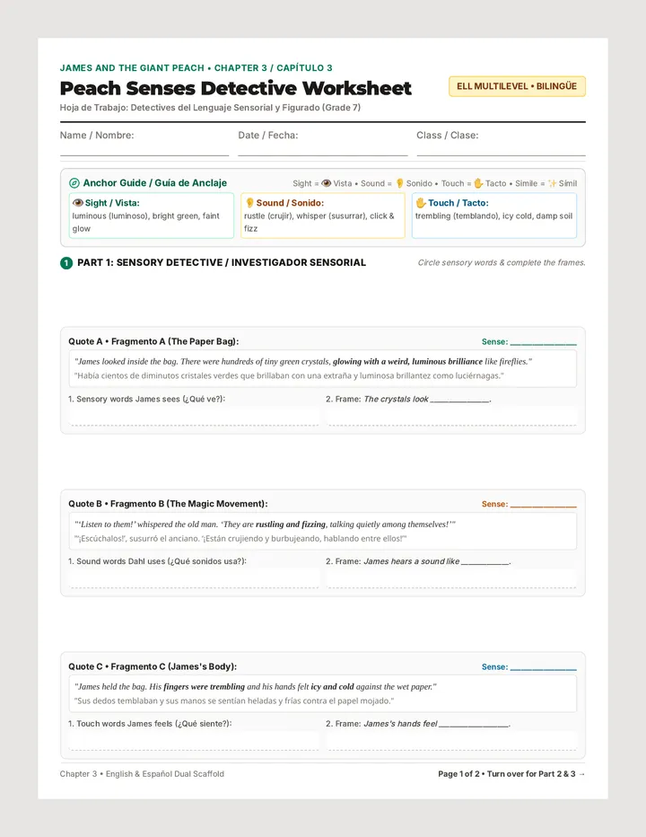 Peach Senses Worksheet