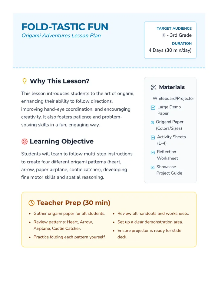 Origami Adventures Lesson Plan