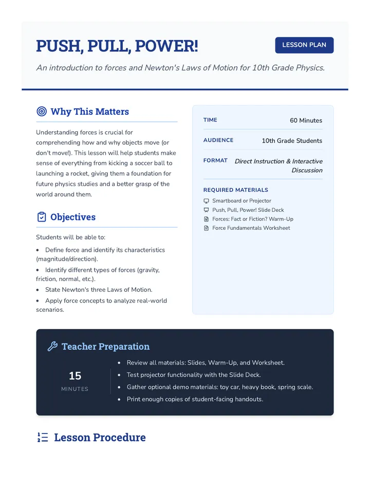 Push Pull Power Lesson Plan