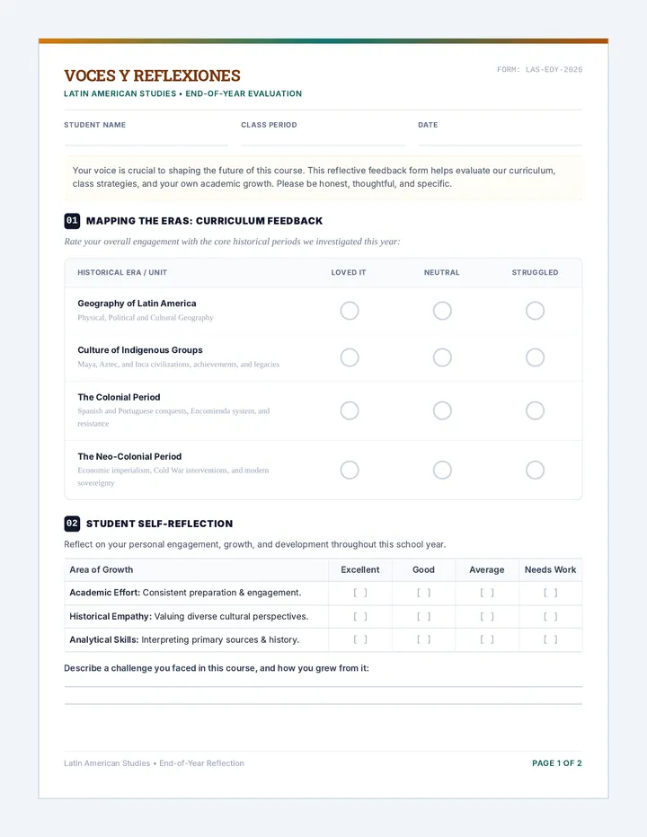 Voces y Reflexiones Worksheet