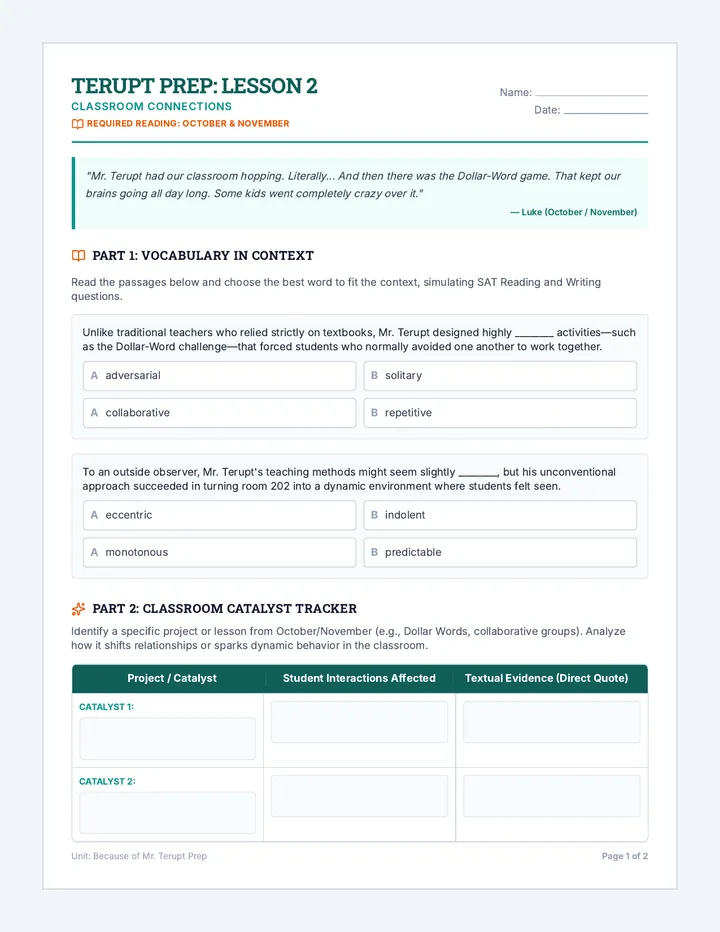 Classroom Connections Worksheet