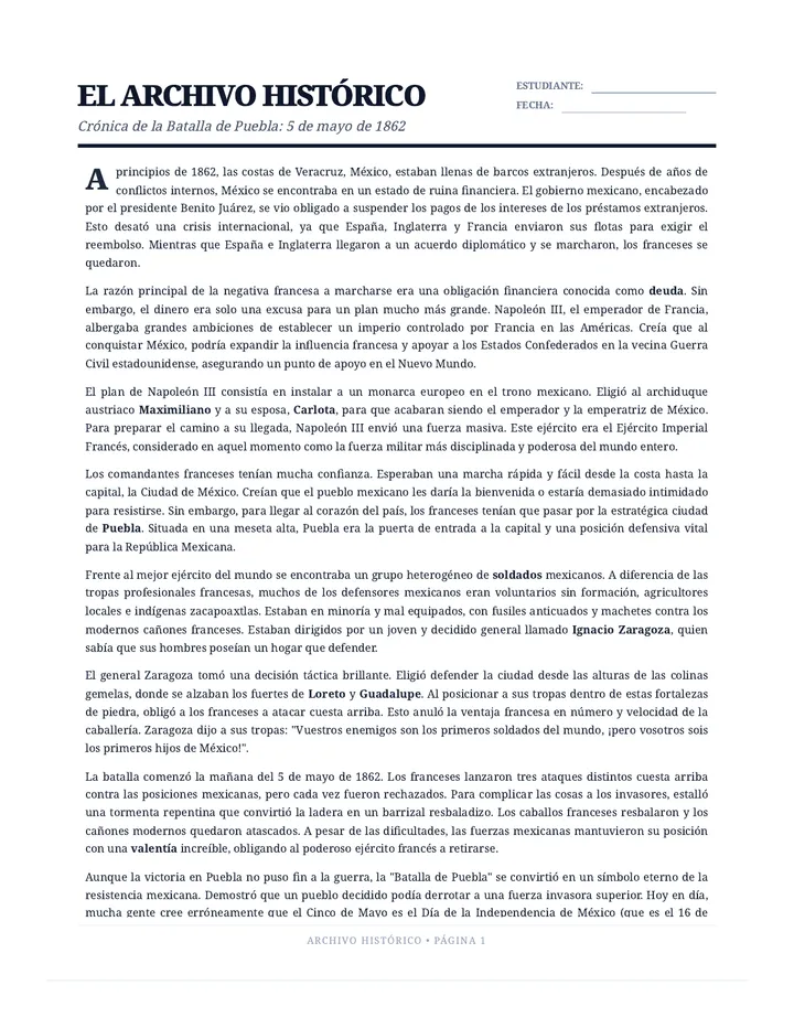 Puebla Chronicle Spanish Assignment