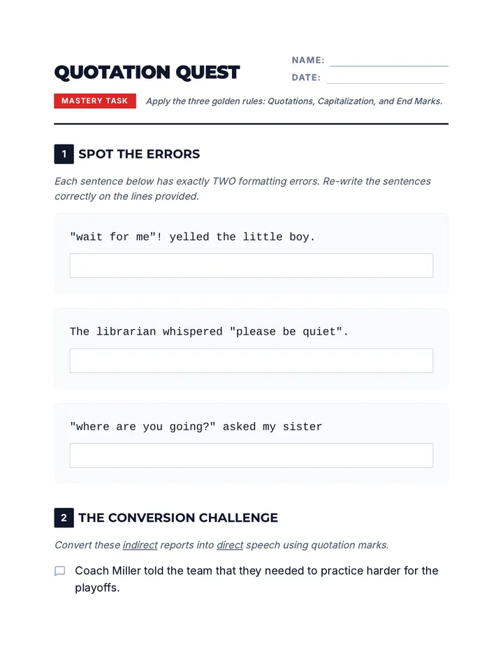 Quotation Quest Worksheet