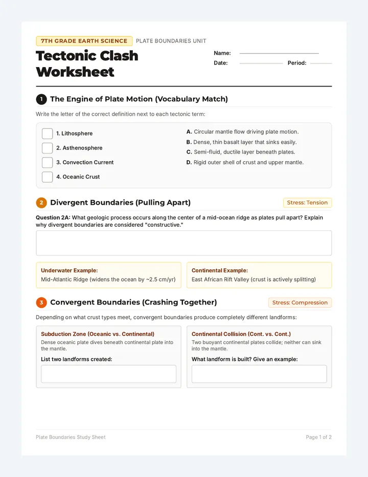 Tectonic Clash Worksheet