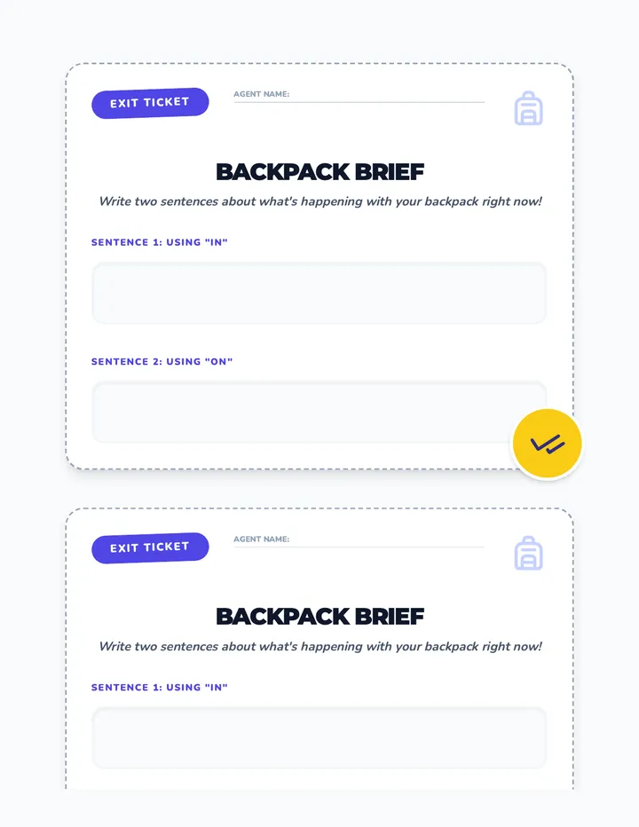 Backpack Brief Exit Ticket