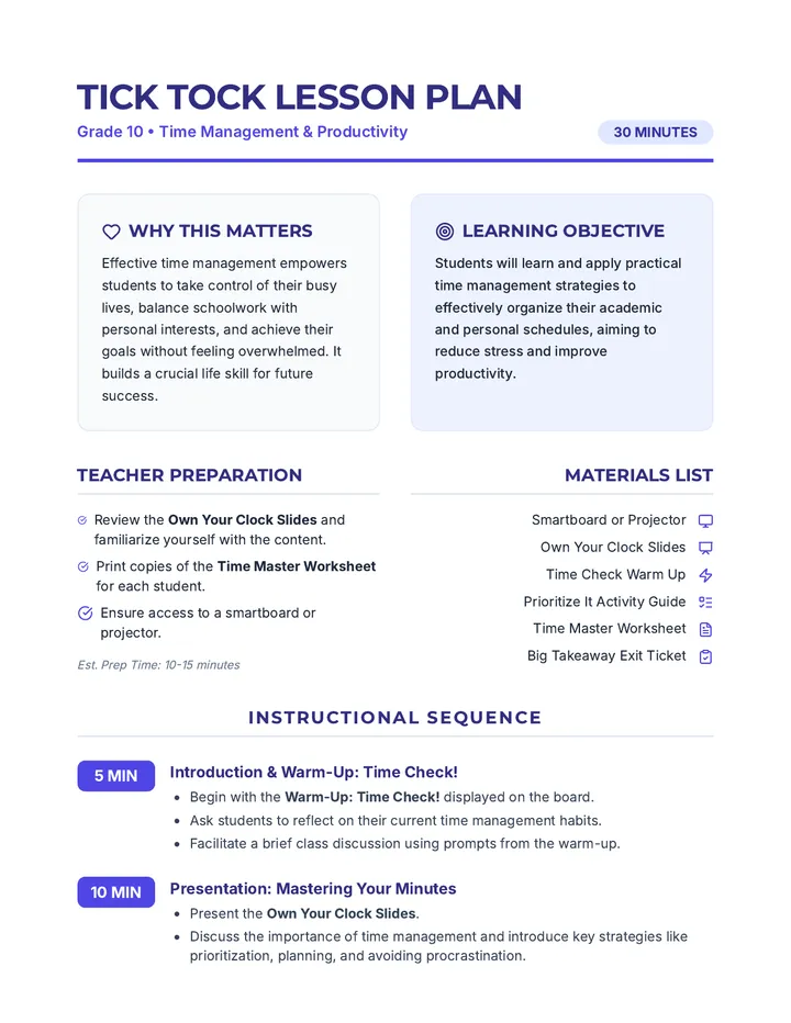 Clock Master Lesson Plan