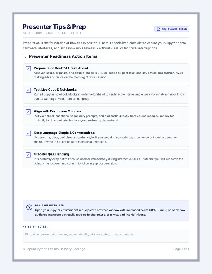 Blueprint Python Presenter Checklist