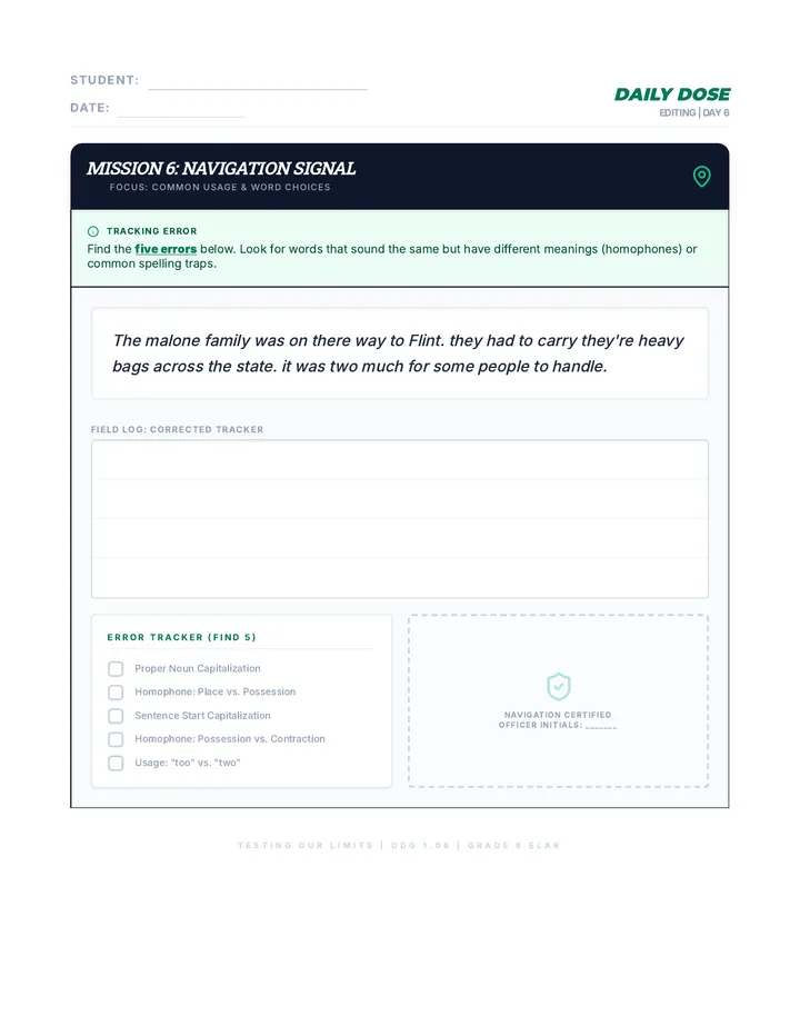 Day 6 Daily Dose Grammar Worksheet