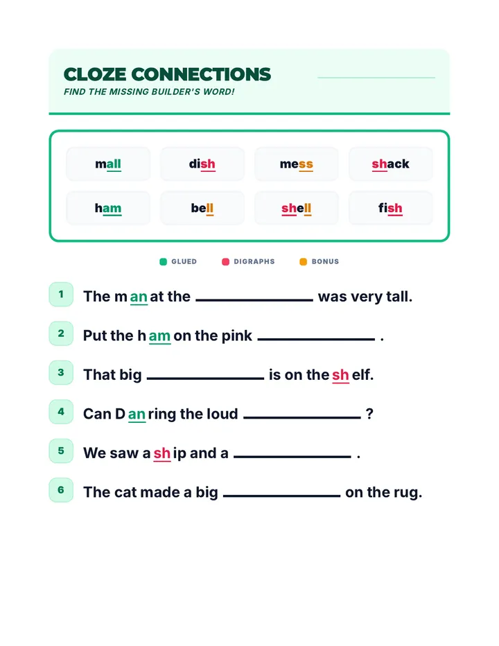 Cloze Connections Worksheet