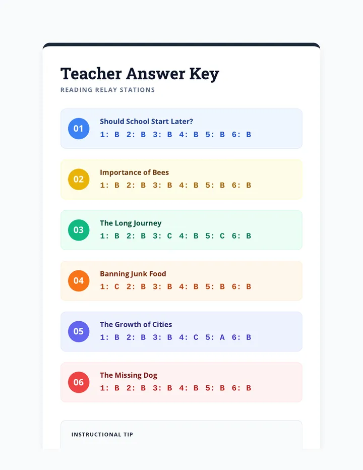 Reading Relay Answer Key