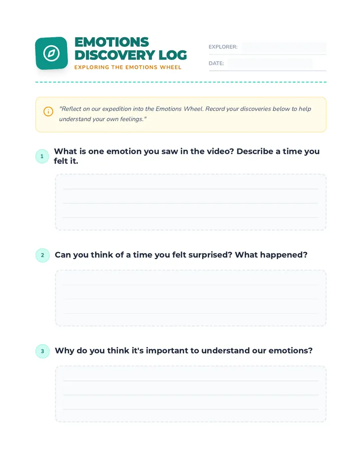 Emotions Discovery Worksheet