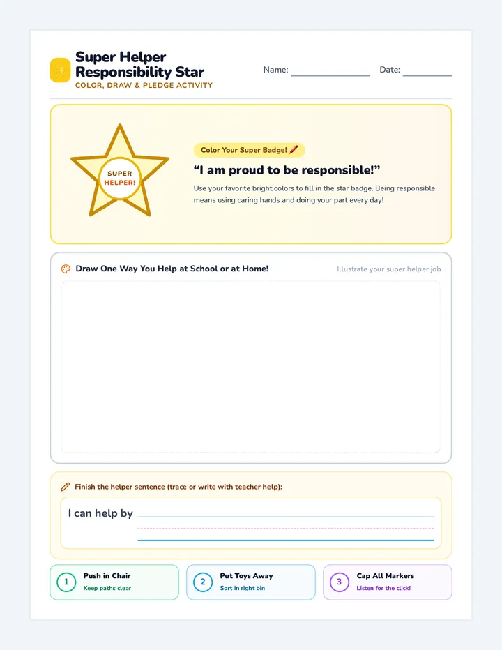 Responsibility Star Coloring Sheet