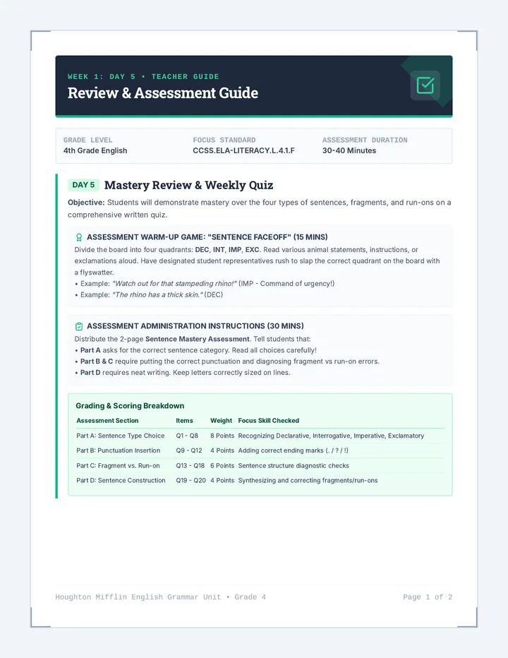 Sentence Mastery Teacher Guide