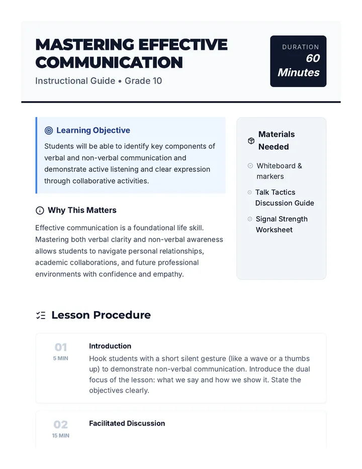 Mastering Effective Communication Lesson Plan