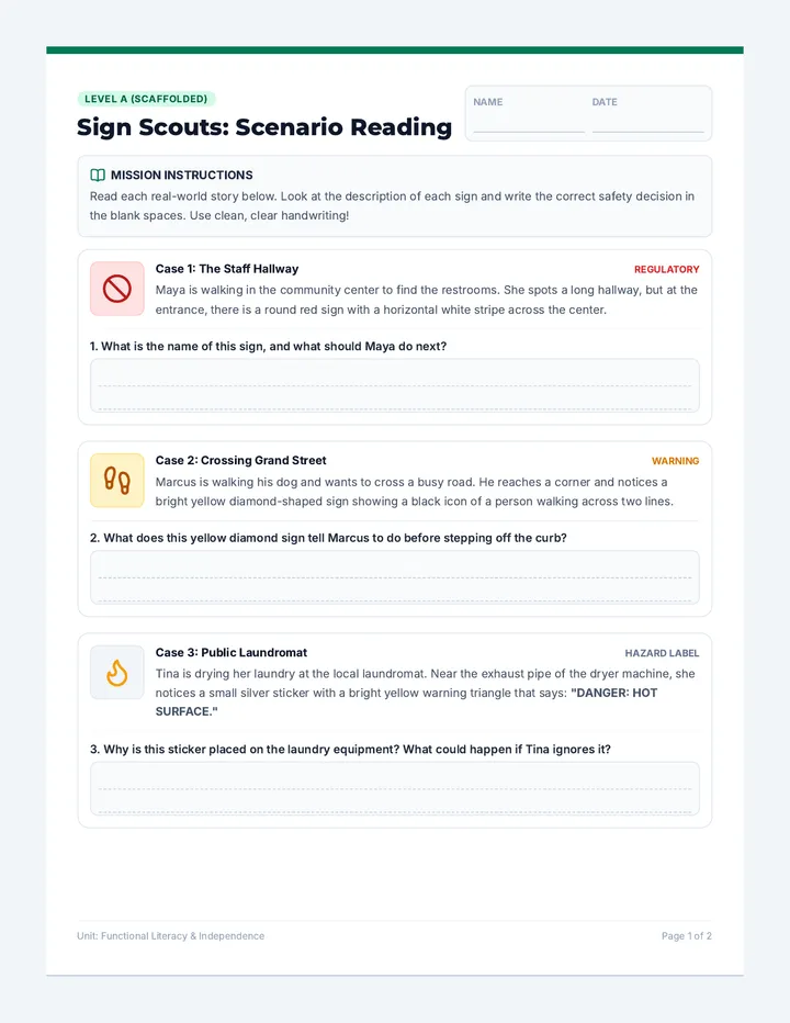 Sign Scouts Reading Activity