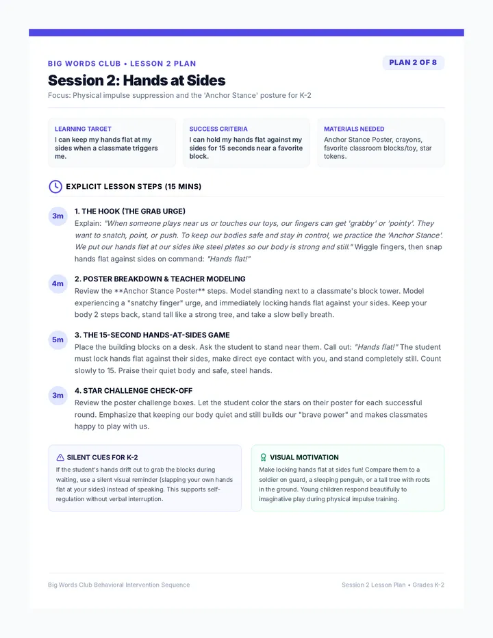 Hands at Sides Lesson Plan